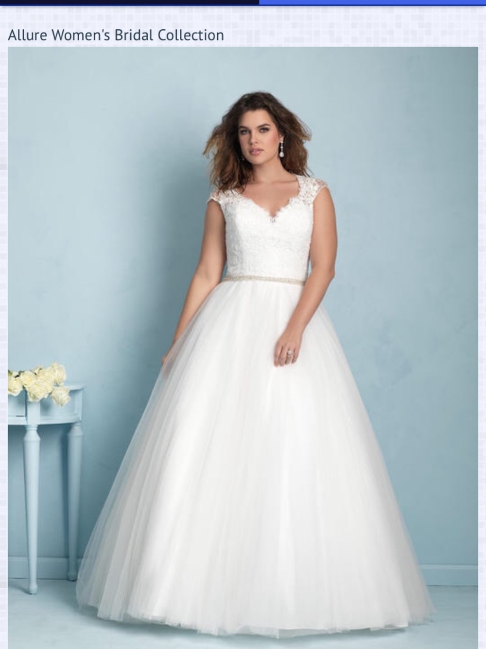 Allure Bridal White Lace Ball Gown Dress